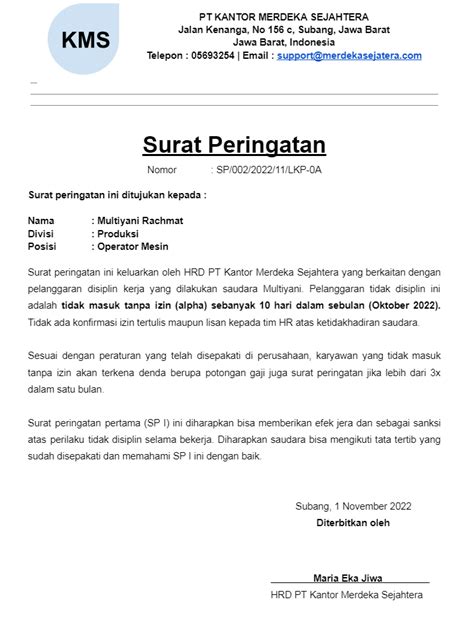 Surat Peringatan Kerja