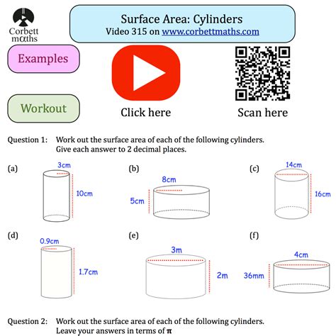 Surface Area Cylinders Textbook Exercise Corbettmaths Cylinder Surface Area Worksheet - Cylinder Surface Area Worksheet