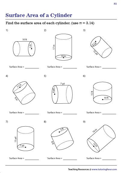Surface Area Of A Cylinder Worksheet Teaching Resources Cylinder Surface Area Worksheet - Cylinder Surface Area Worksheet