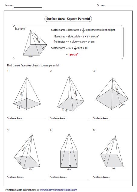 Surface Area Of Pyramid Worksheet