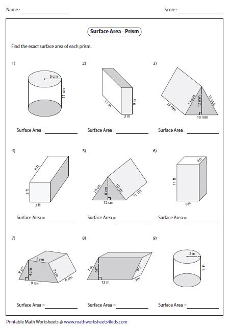 Surface Area Total Surface Area Worksheet - Total Surface Area Worksheet