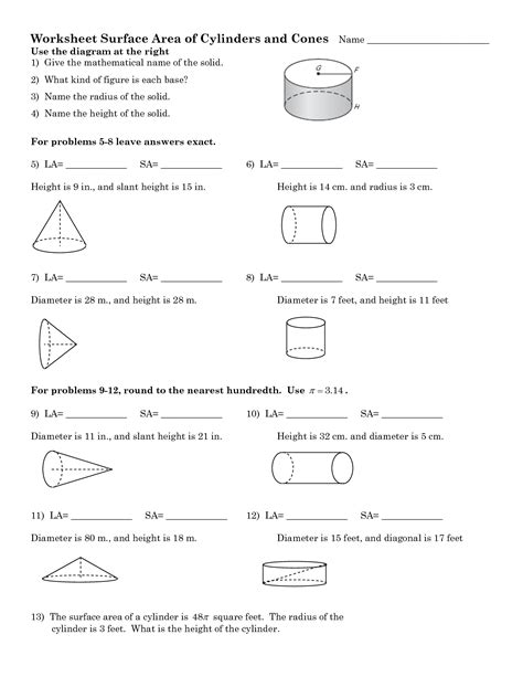 Surface Area Worksheets Cylinders Surface Area Of A Cylinder Worksheet - Surface Area Of A Cylinder Worksheet