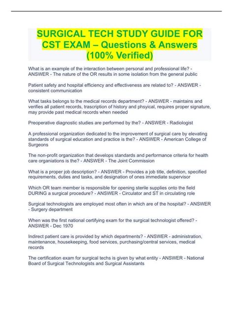 Surgical Tech Study Guide For Cst Exam