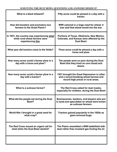 Surviving The Dust Bowl Video Questions And Answers The Dust Bowl Worksheet Answers - The Dust Bowl Worksheet Answers