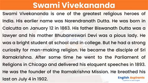 Swami Vivekananda Paragraph