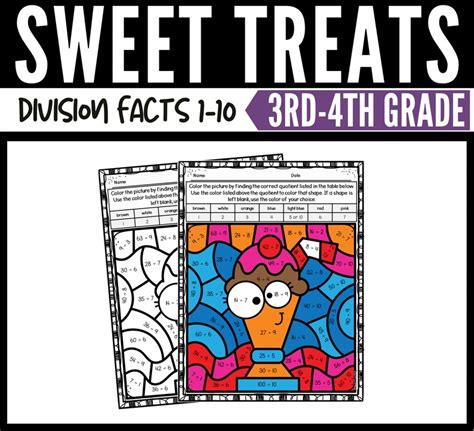Sweet Treats Math Division Color By Number Worksheets Sweet Math - Sweet Math