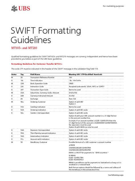 Swift Mt103 Formatting Guide