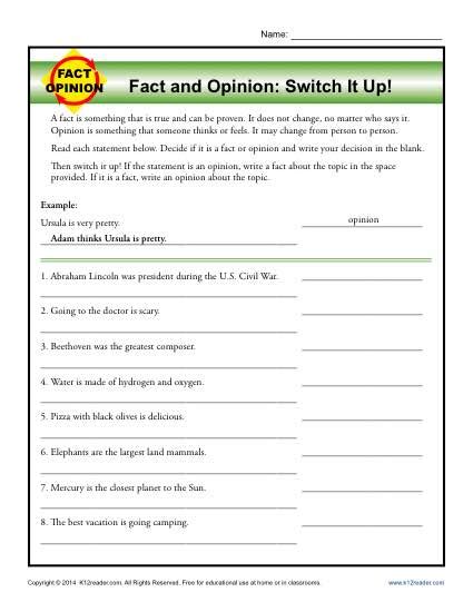 Switch It Up Fact And Opinion Worksheets For Fact And Opinion 4th Grade - Fact And Opinion 4th Grade