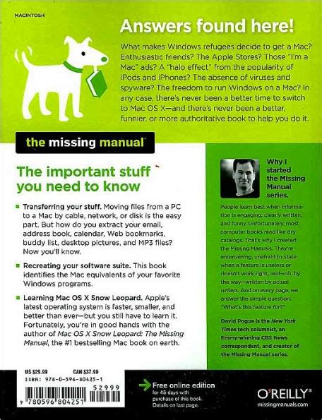 switching to the mac the missing manual snow leopard edition