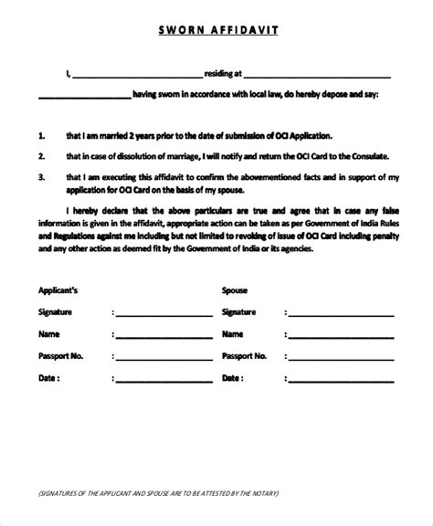 Sworn Affidavit Uscis Sample