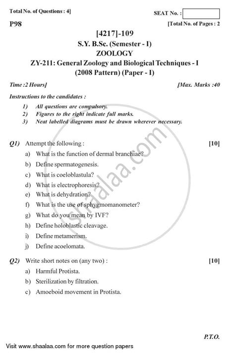 Full Download Sybsc Zoology Paper 1 Question 2012 