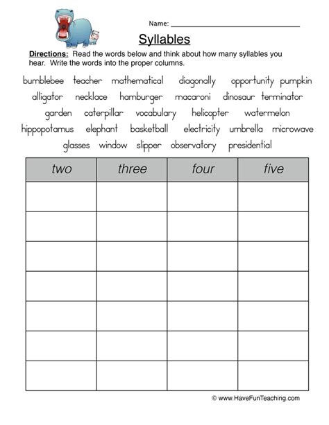 Syllabication Worksheets Syllable Sort Worksheet - Syllable Sort Worksheet
