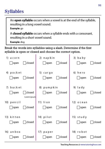 Syllable Worksheets Tutoring Hour 2nd Grade Syllable Worksheet - 2nd Grade Syllable Worksheet