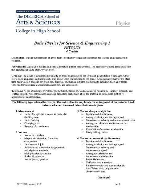 Download Syllabus For Phys 0174 Basic Physics For Science And Engineering 1 