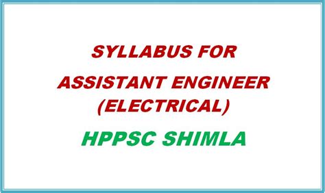 Full Download Syllabus For Test Post Assistant Engineer Electrical 