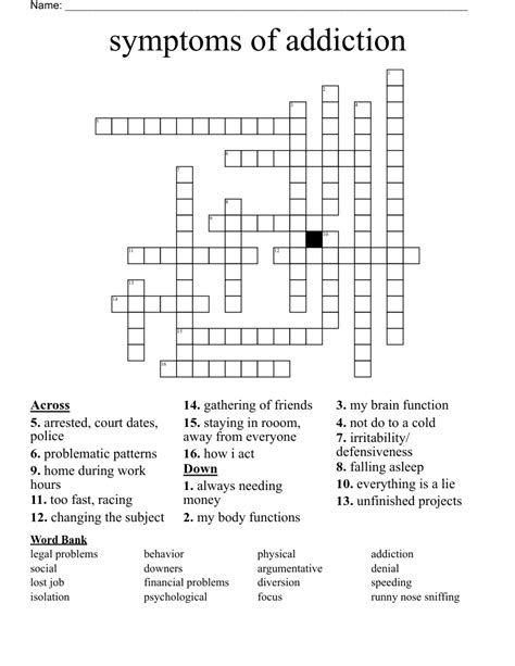 symptoms of addiction Crossword WordMint