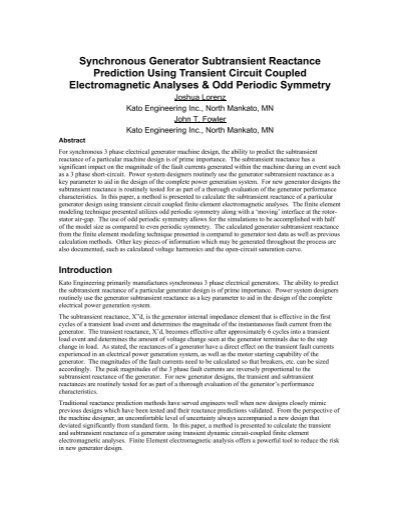 Read Online Synchronous Generator Subtransient Reactance Prediction 