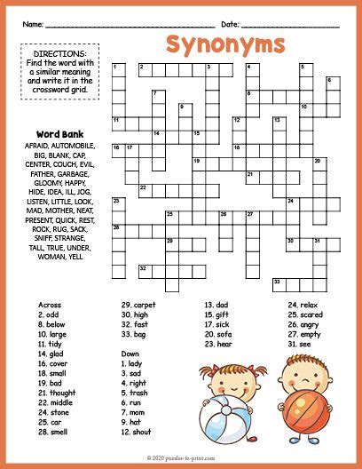 Synonym Crosswords For Grade 2 K5 Learning 2nd Grade Crossword Puzzles - 2nd Grade Crossword Puzzles