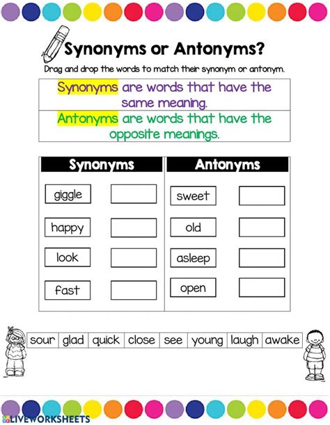 Synonyms And Antonyms Interactive Exercise For Grade 4 Synonyms Worksheets For 4th Grade - Synonyms Worksheets For 4th Grade