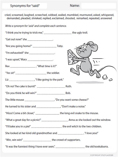 Synonyms For Said Worksheet Words And Vocabulary Twinkl Synonyms For Worksheet - Synonyms For Worksheet