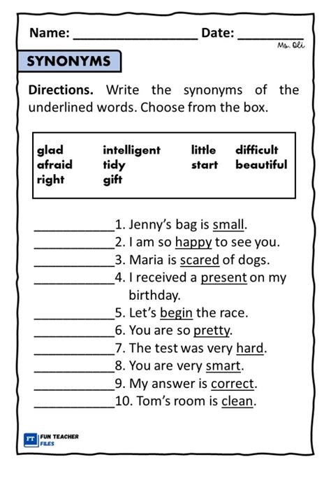 Synonyms For Worksheet