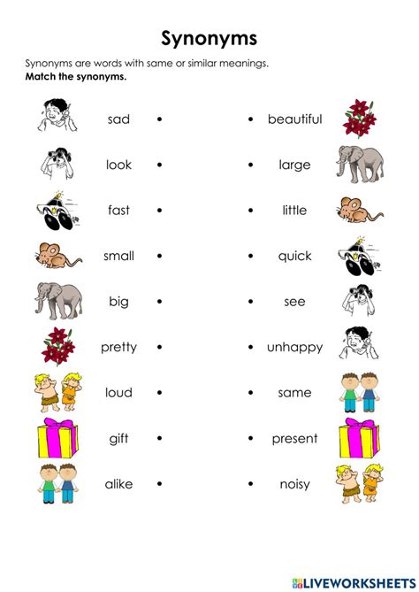 Synonyms Online Exercise For Kindergarten Grade 1 Live Synonyms Worksheet   Kindergarten - Synonyms Worksheet - Kindergarten