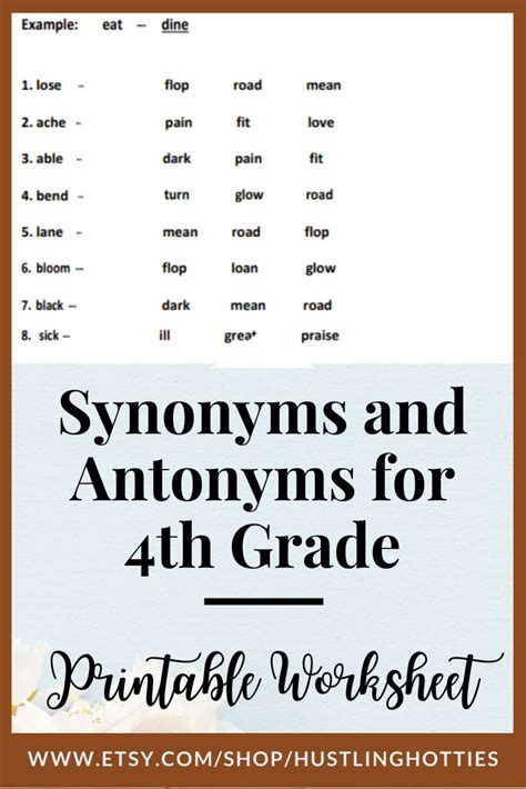 Synonyms Teaching Resources For 4th Grade Teach Starter Synonyms For Fourth Grade - Synonyms For Fourth Grade