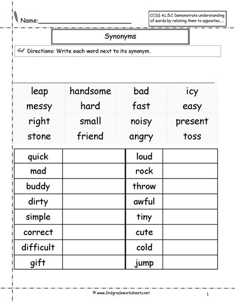 Synonyms Test 2nd Grade Easybee Grade Synonyms - Grade Synonyms