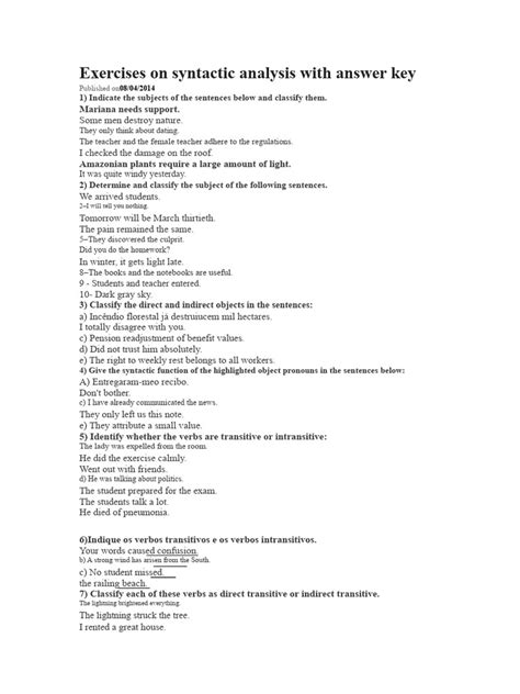 Syntactic Analysis Of Sentences Exercises