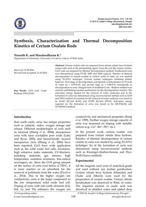 Synthesis Characterization Thermal Decomposition And
