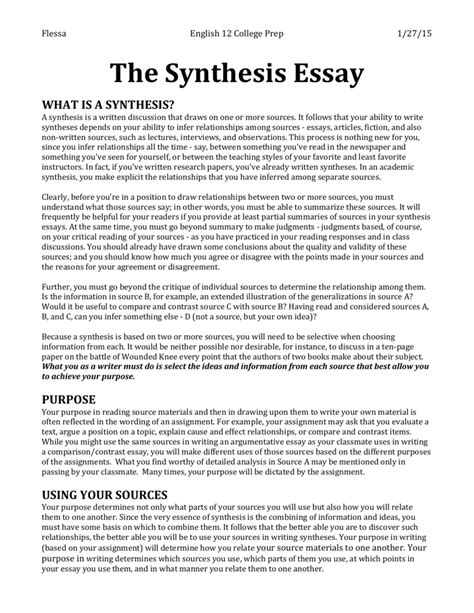 Synthesis Essay Example