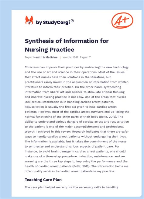 Read Synthesis Paper Example Nursing 