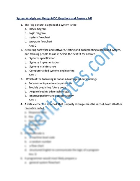 System Analysis And Design Questions Answers