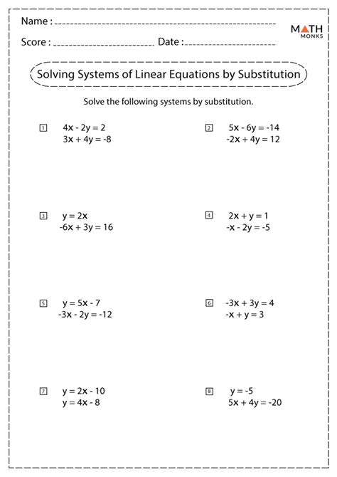 Systems Of Equations Substitution Worksheet