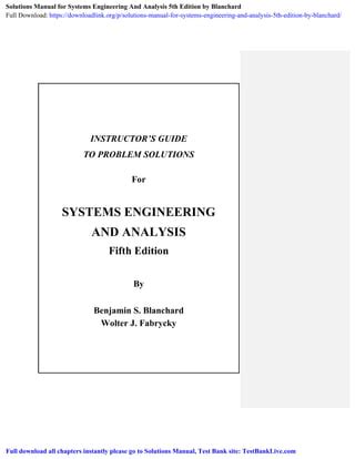 Read Online Systems Engineering And Analysis 5Th Edition Solutions Manual 