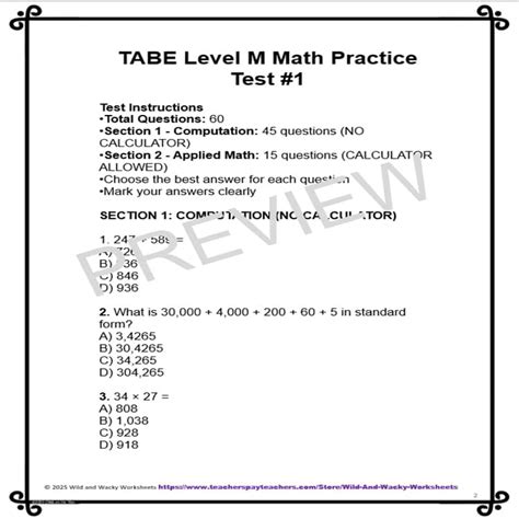 Tabe Test Answers Key Math