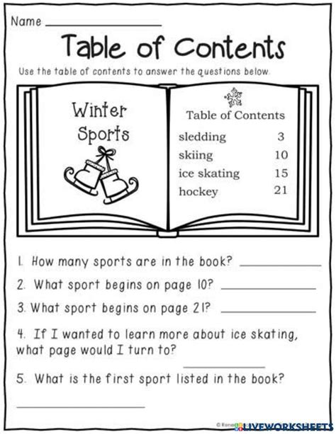 Table Of Contents Activity Live Worksheets Table Of Contents Worksheet - Table Of Contents Worksheet