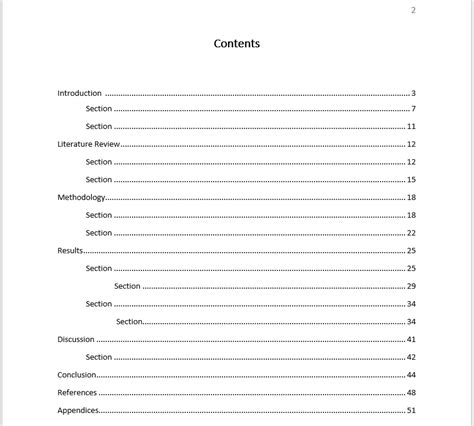 Table Of Contents Example