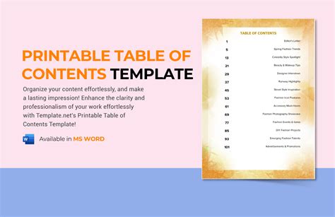 Table Of Contents Template For Word