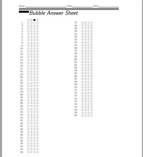 tables How to generate a dynamic bubble answer sheet for multiple