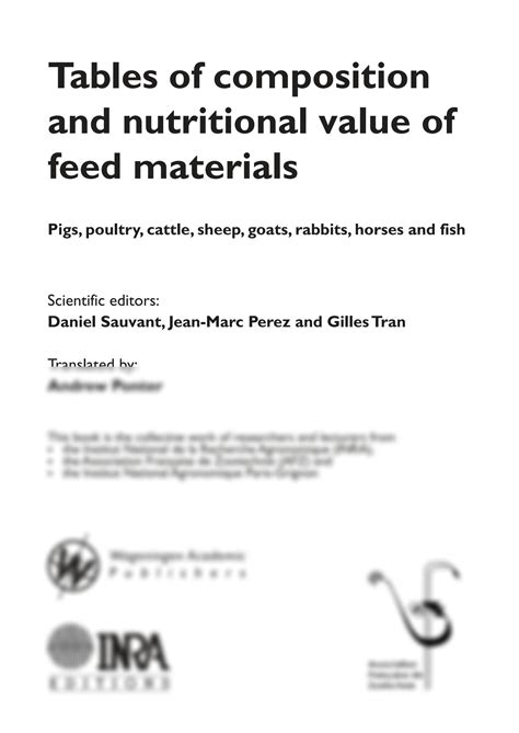 Read Online Tables Of Composition And Nutritional Value Of Feed Materials Pigs Poultry Cattle Sheep Goats 