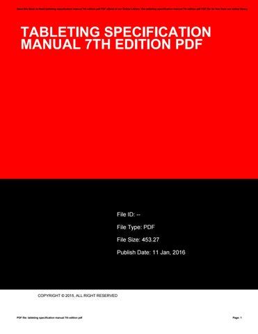 Full Download Tableting Specification Manual 7Th Edition 