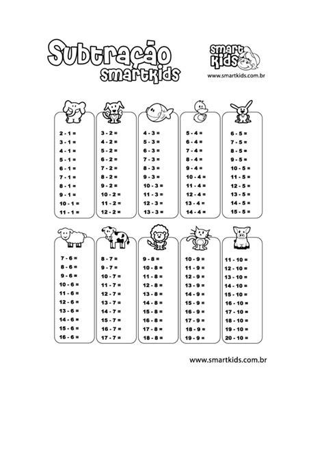 Tabuada Da Subtração
