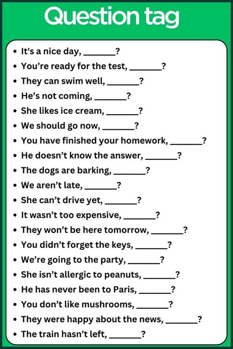 tag question | Give the correct form of tag questions