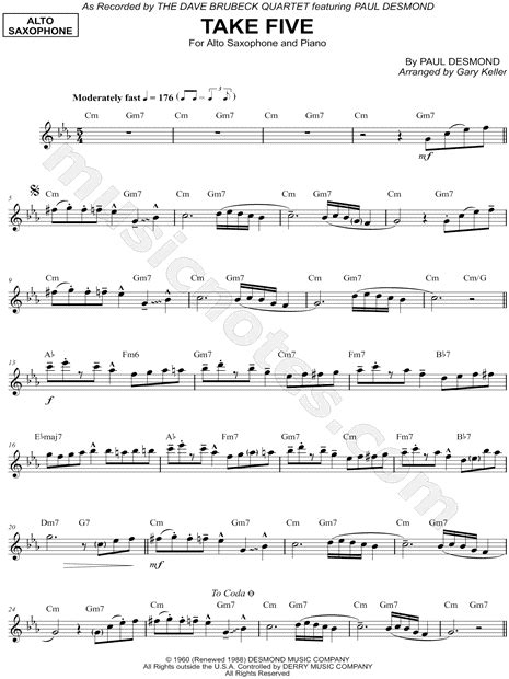 take five alto saxophone sheet music