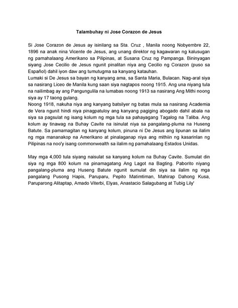 talambuhay ni jose dela cruz buod