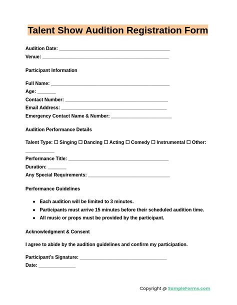 talent show audition form samples