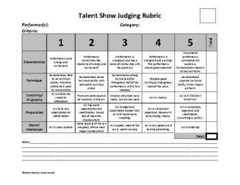 Read Online Talent Show Judging Rubric Free Download 