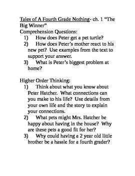 Read Online Tales Of The Fourth Grade Nothing Chapter Questions 