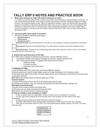 Tally Erp 9 Practical Notes